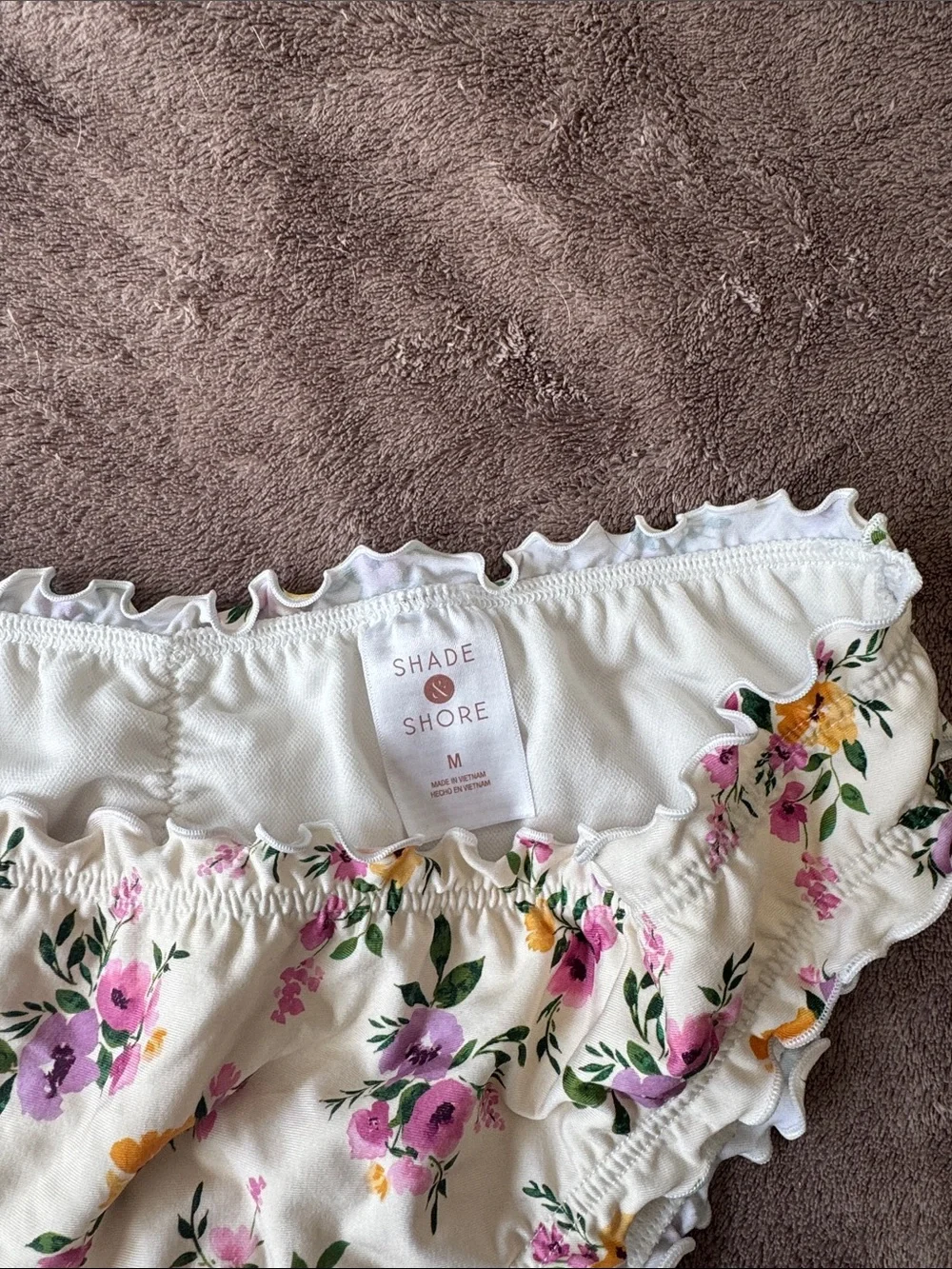 Shade & Shore Cream Floral Ruffle Bikini Bottoms with Pink and Yellow Flowers
